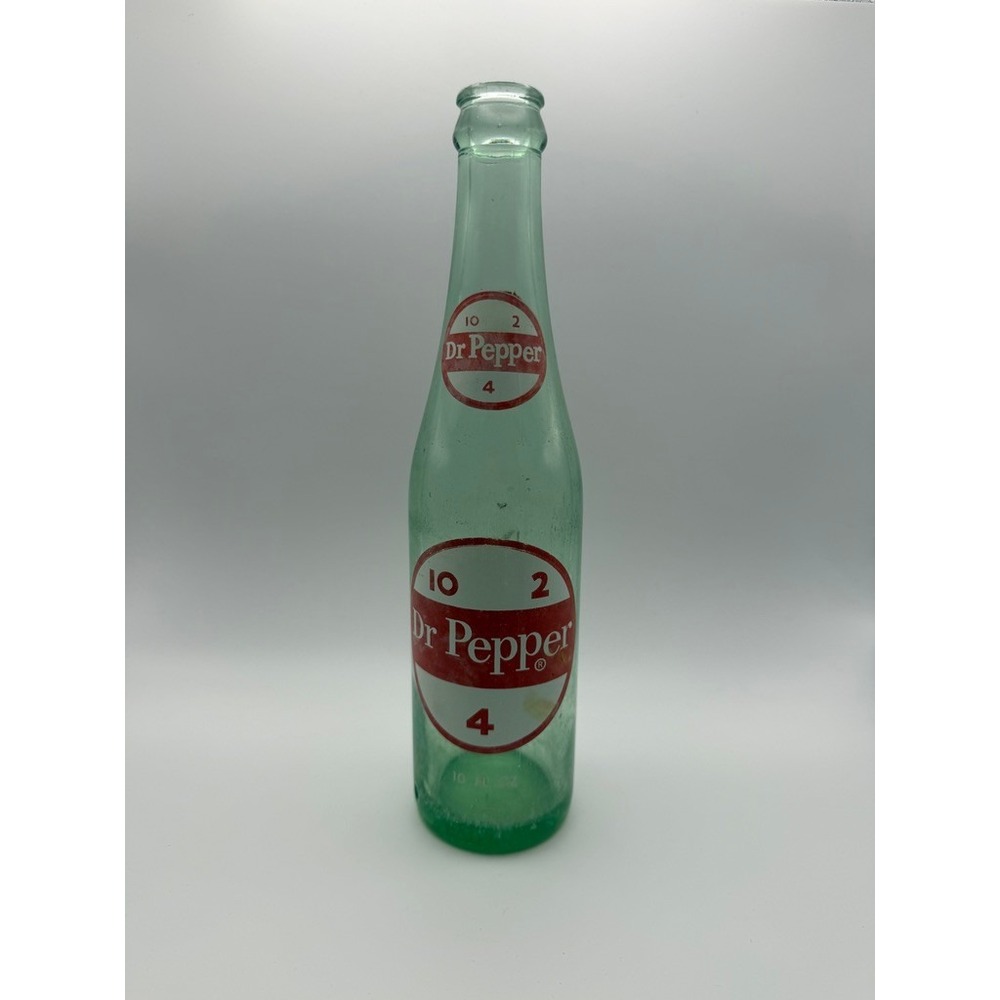 Vintage Dr Pepper Green Glass Collectible Soda Bottle with Red Logo